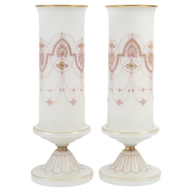 White Enamelled Opaline Vases, 19th Century, Set of 2 For Sale - Image 8 of 8