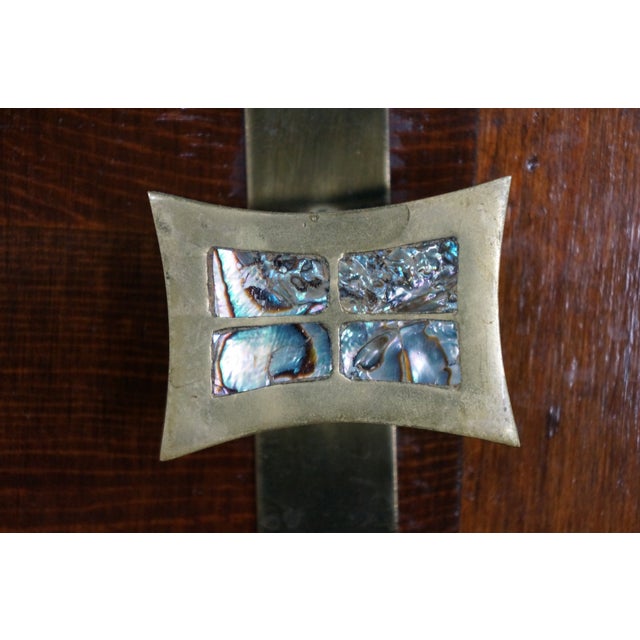 Pair Mid-Century Chinoiserie Elm Louvered Double Bi Fold Doors Brass Shou Pulls For Sale - Image 17 of 18