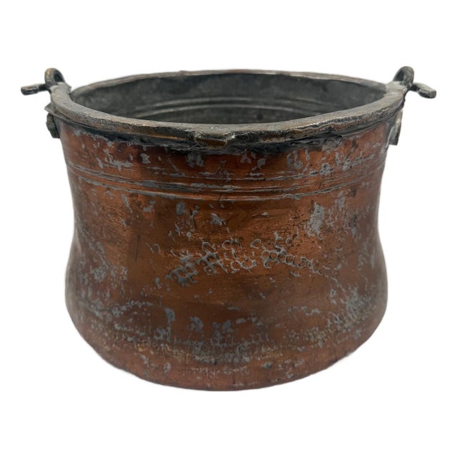 Large Antique Copper Pot and Spoon, 1920s, Set of 2 For Sale