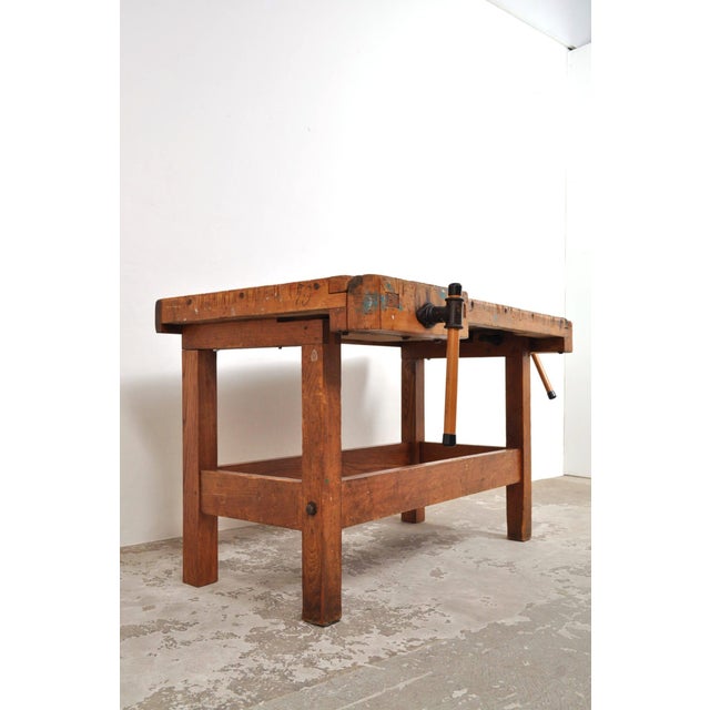 Vintage Carpenters Workbench in Beech from Nooitgedagt, 1950s For Sale - Image 6 of 13