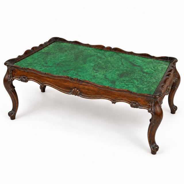 1960s Hollywood Regency Italian Rococo Style Faux Malachite Coffee Table For Sale In Atlanta - Image 6 of 8