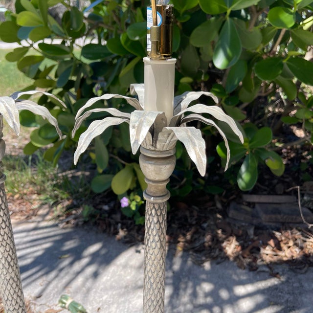 Hollywood Regency Palm Tree Table Lamps Silver Gilt Tole, a Pair For Sale - Image 9 of 12
