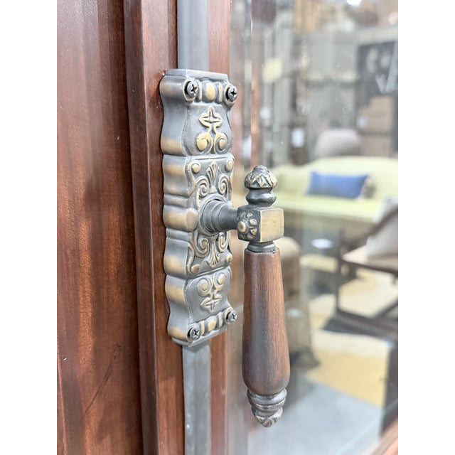 Brown Late 20th Century Rustic Mahogany Glass Display Cabinet With Cremone Hardware For Sale - Image 8 of 10