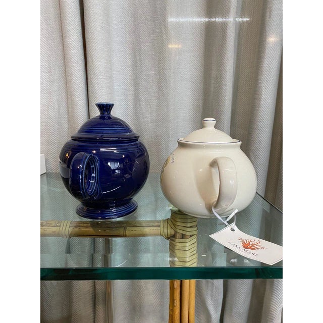 Beautiful pair of vintage in the shades of blue ceramic teapots. Fiesta Teapot is 9.5” W x 6”D x 7.5” H. French sailor...