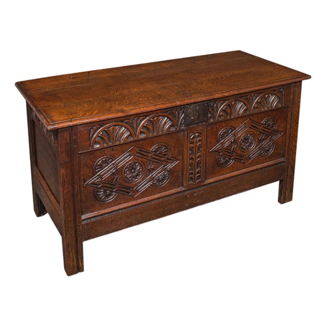 Large Antique Carved Coffer, English Oak, Blanket Chest, William Iii, Circa 1700 For Sale