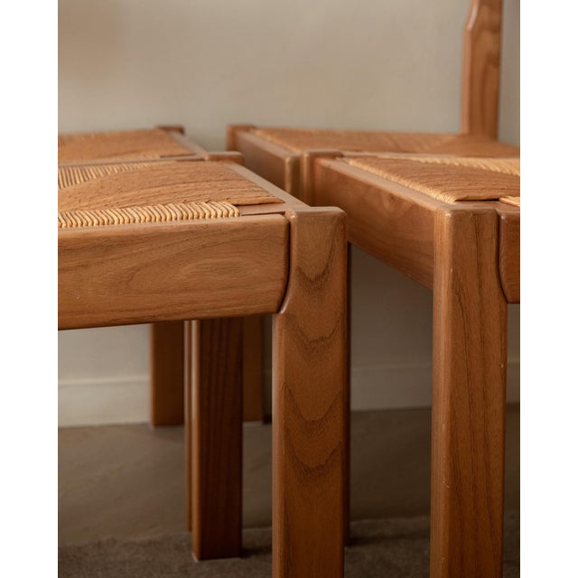 Mid-Century Elm and Rush Dining Chairs by Maison Regain, 1970s, Set of 4 For Sale - Image 16 of 17