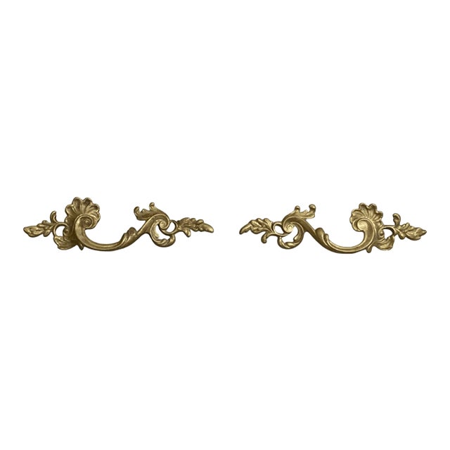 Antique Pair French Provincial Style Curved Painted Metal Solid Brass Drawer Pull For Sale
