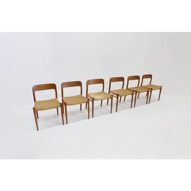 Wood Vintage Model 75 Dining Chairs in Papercord attributed to Niels Otto Møller for J.L. Møllers, 1960s, Set of 6 For Sale - Image 7 of 12