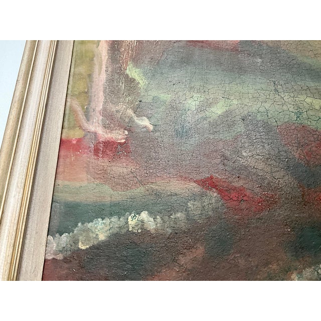 Vintage Abstract Painting With Craquelure in Original Wood Frame For Sale - Image 11 of 14