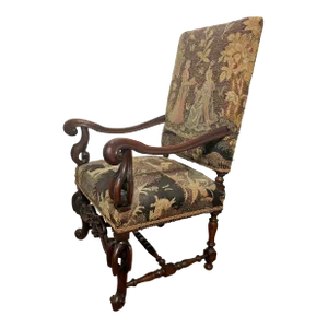 19th Century Renaissance Revival Arm Chair Upholstered in Belgian Tapestry
