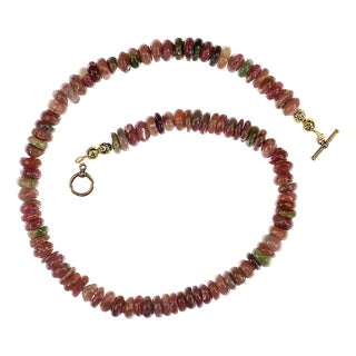 Ajd 20 Inch Pink Translucent Tourmaline Rondelle Necklace For Sale