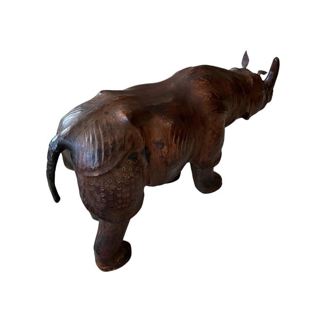 Beautiful Vintage Leather Rhino Sculpture Free-Standing