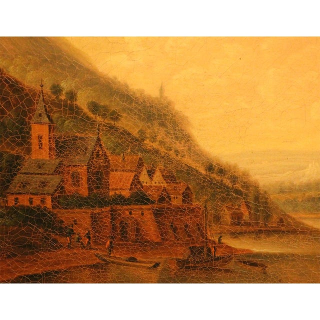 Romantic Rhine Landscape with Figures, 1800s, Oil on Canvas, Framed For Sale - Image 6 of 11