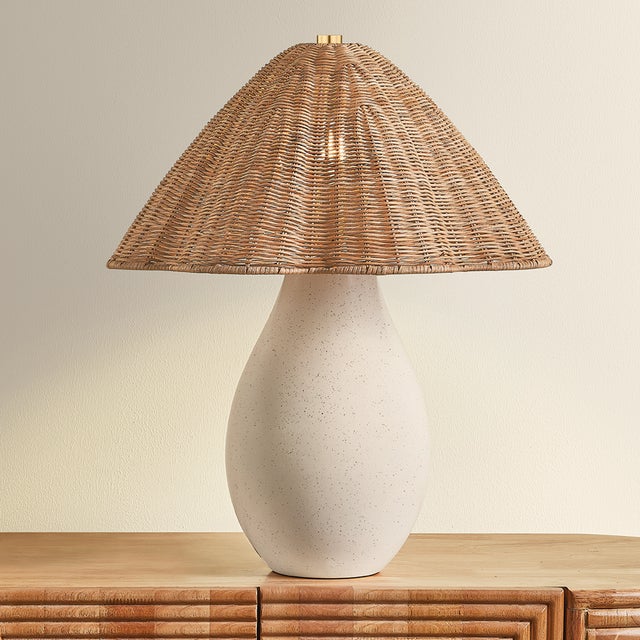 Mitzi Mitzi Deanne 17.5 in. 1 Light Table Lamp in Aged Brass and Ceramic Creamy Oat Finish For Sale - Image 4 of 7