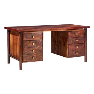 Erik Worts Style Mid Century Danish Rosewood and Brass Executive Desk For Sale