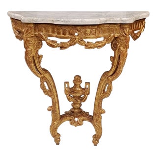 Small French Gilded Wood Console Table, 1700s For Sale