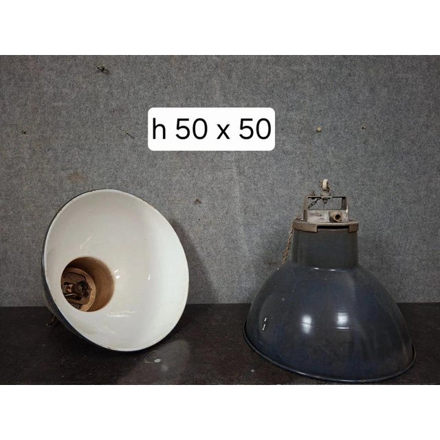 Metal 20th Century Industrial Pendant Lights in Enameled Sheet Metal, Set of 2 For Sale - Image 7 of 8