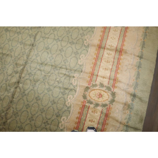 Early 20th Century Zabihi Collection Mint Green Color Irish Donegal Rug - 11'9" x 11'11" For Sale - Image 9 of 12