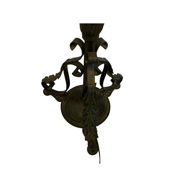 Vintage 1920s Spanish Revival Wrought Iron Bridge Floor Lamp With Ruffled Sunset Art Glass Shade Adjustable 55" - 67" 1920s-1930s For Sale - Image 12 of 12