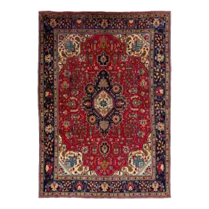 Vintage Persian Heriz Medallion Wool Rug in Red