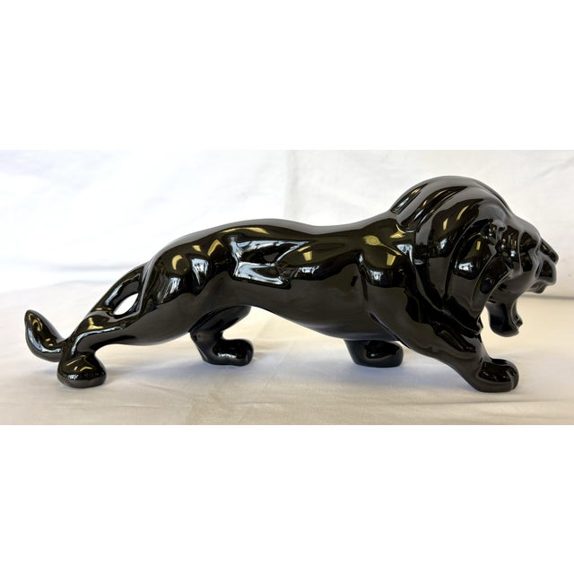 Vintage Ceramic Lion With Green Glass Eyes For Sale - Image 9 of 13