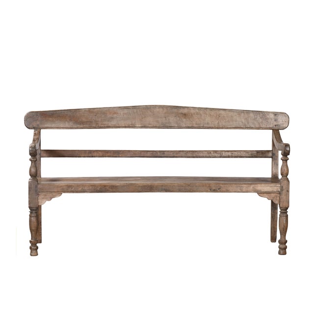 English Antique Anglo-Indian Teakwood Ladderback Bench For Sale - Image 3 of 6