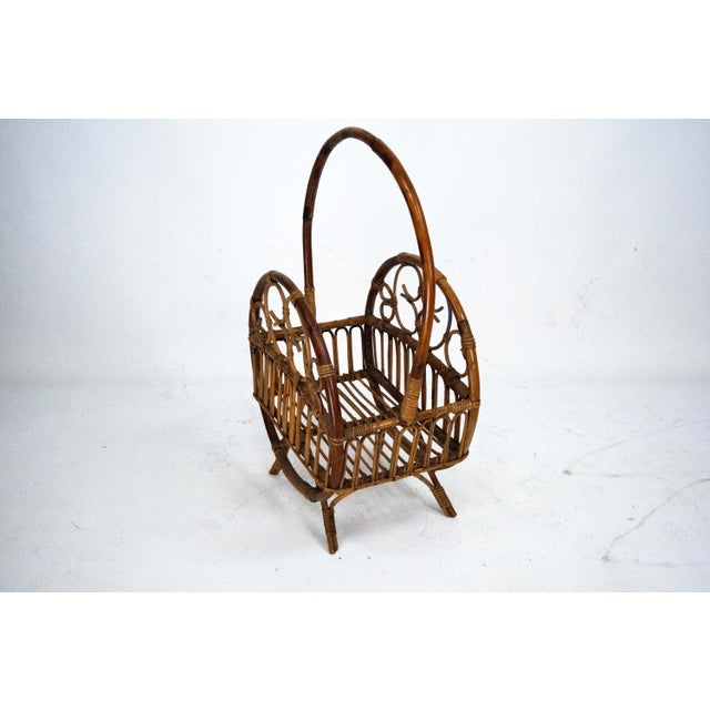 Mid-Century Modern Italian Bamboo & Rattan Magazine Rack, 1950s For Sale - Image 3 of 14