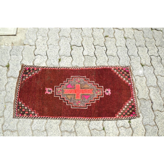 Vintage Burgundy Muted Pastel Small Rug For Sale - Image 6 of 6