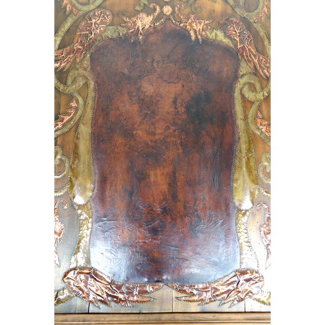 Art Nouveau La Fontaines Fable Panel with The Crow and the Fox Motif in Repoussé Leather and Dinanderie, 1890s For Sale - Image 6 of 18