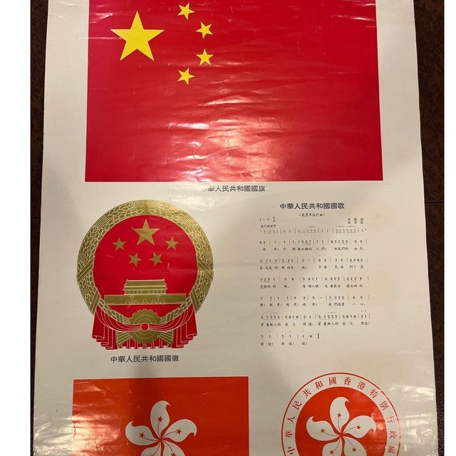 For sale is a rare, vintage commemorative educational poster (31" x 21") featuring the symbols of the People's Republic of...