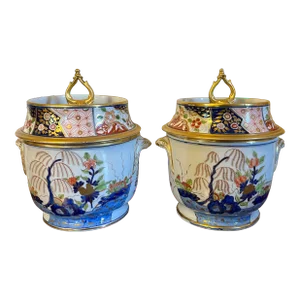 Antique Early 19th Century Coalport Imari Porcelain Rock & Tree Fruit Coolers, Ice Pails or Cachepot C. 1805 - 1810 - a Pair