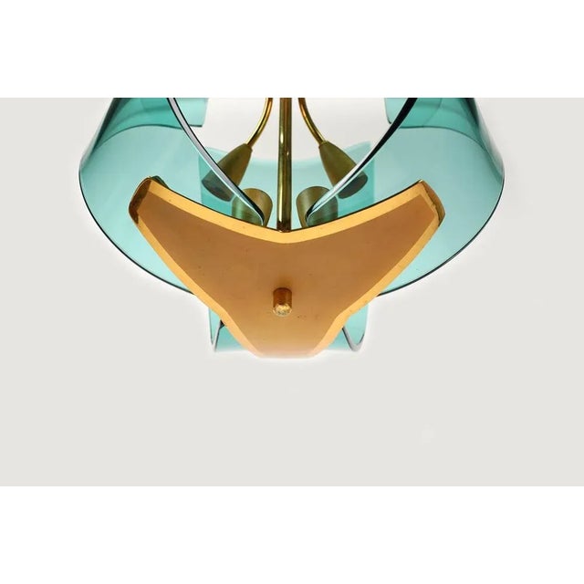Blue Mid-Century Italian Pendant Lamp in Brass and Glass by Fontana Arte, 1950s For Sale - Image 8 of 11