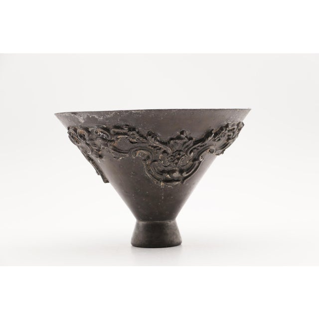 Art Deco 1910s Exquisite French Art Deco Floral Lead Conic Vase For Sale - Image 3 of 12