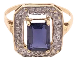 14 Karat Yellow Gold Ring Semi Precious Solitaire With Diamond Accents