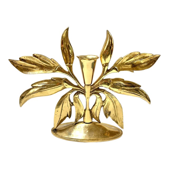 1980s Hollywood Regency Sculptural Brass Floral Candlestick Centerpiece For Sale