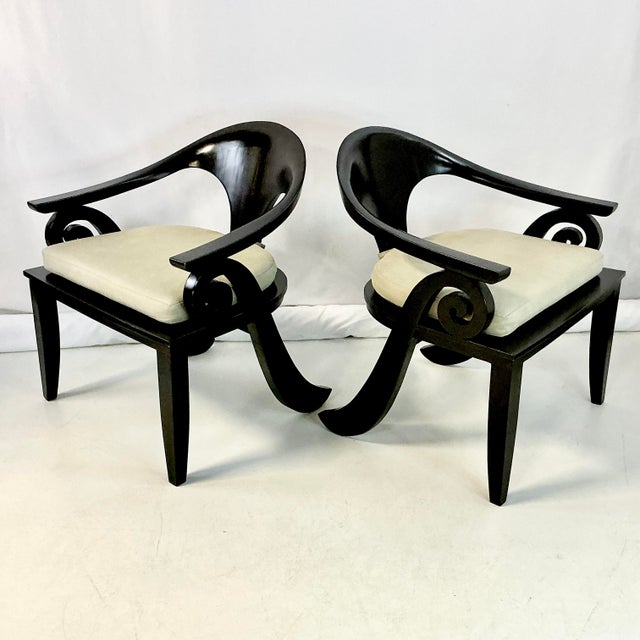 1980s Vintage Chinoiserie Asian Modern Curled Arms Spoon Side Chairs - A Pair, After Stanley Jay Friedman For Sale - Image 9 of 18