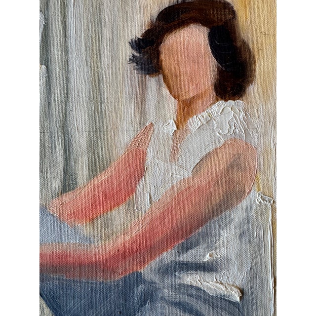 Vintage Impressionist Oil Painting of Seated Woman in Burgundy Boots, Unsigned Figurative Portrait, For Sale - Image 4 of 6