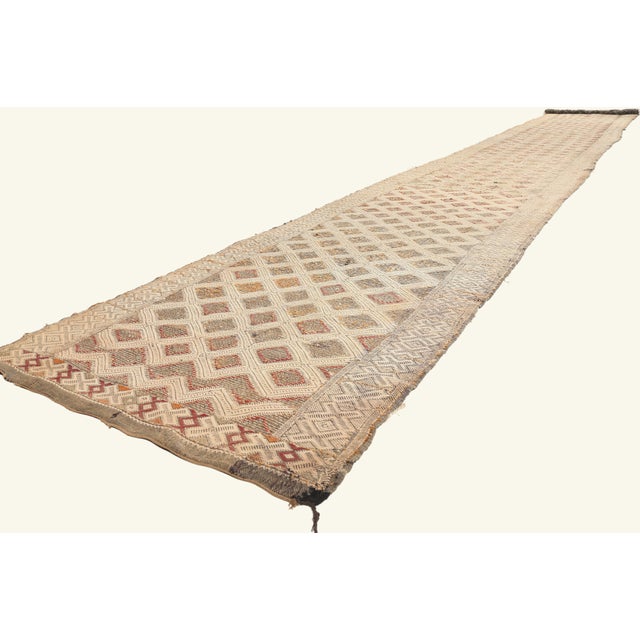 21968 Vintage Zemmour Moroccan Kilim Rug, 03'02 x 24'03. The Sacred Lattice: A Vintage Zemmour Moroccan Masterpiece of...