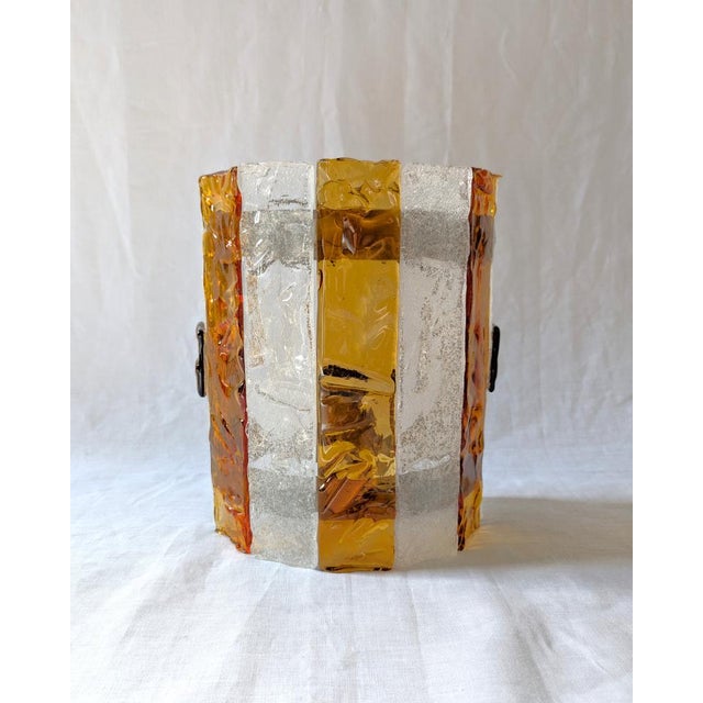 Silver Amber Striped Murano Glass Wall Sconce attributed to AV Mazzega, 1970s For Sale - Image 8 of 14