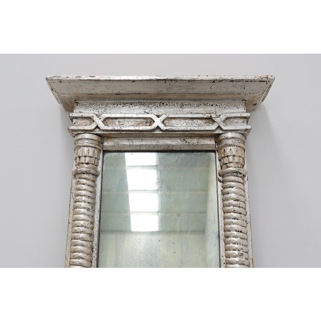 Neoclassical Silver Leaf Pier Mirror with Ringed Columns and Cornice, Italy, 1850s For Sale - Image 6 of 12