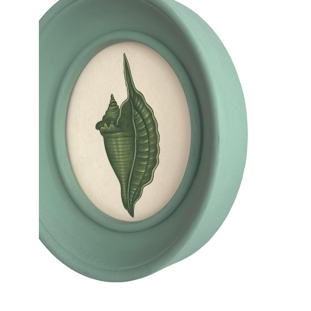Nautical Original Hand-Painted Green Seashell Painting in a Vintage Hand-Painted Frame For Sale - Image 3 of 3