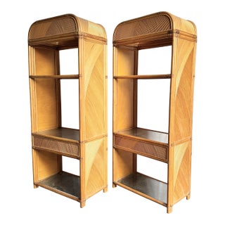 Late 20th Century Boho Chic Wavy Pencil Reed Etageres - A Pair For Sale