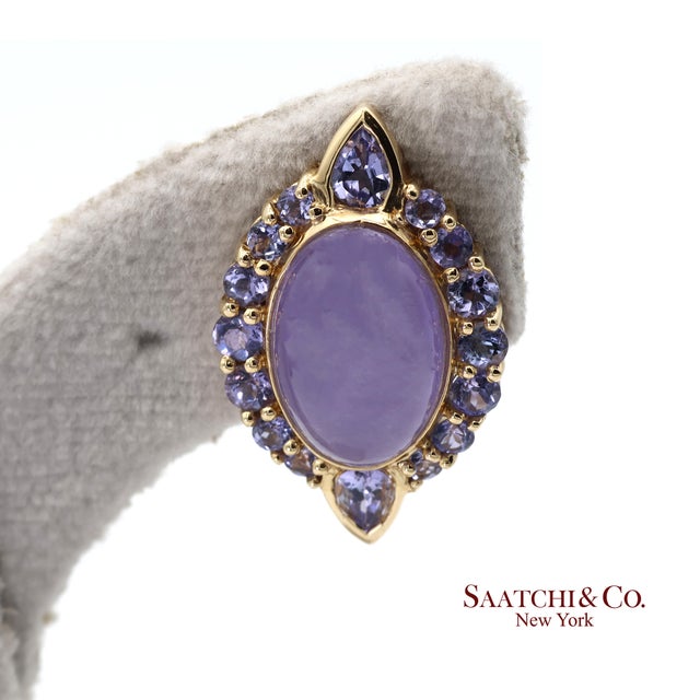 14k(585) Solid Yellow Gold Natural Purple Stone Omega Back Earrings For Sale - Image 9 of 10