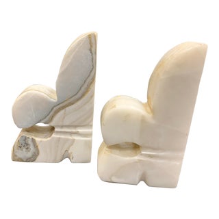 Late 20th Century Vintage White Marble Bookends - a Pair For Sale