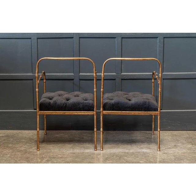 Jacques Adnet Set of Faux Bamboo Gilt Iron Armchairs in the Style of Jacques Adnet For Sale - Image 4 of 7