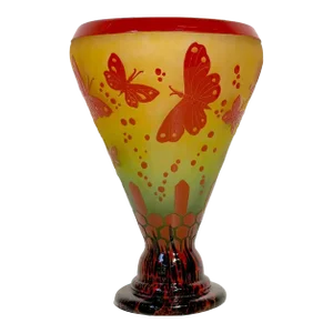 Early 20th Century Le Verre Francais 'Papillons' French Cameo Art Glass Vase
