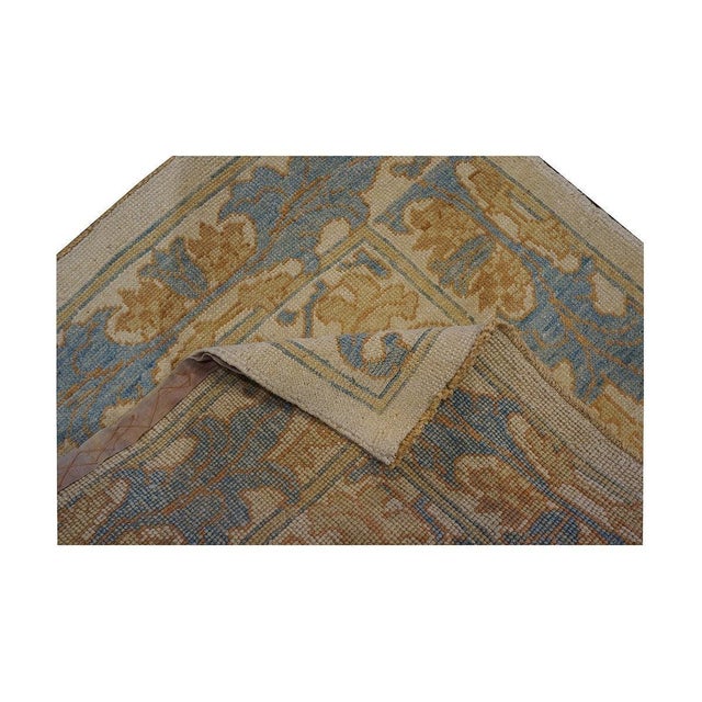 Turkish Donegal Wool Square 4X4 Ivory, Blue & Tan Handmade Area Rug #1140634 For Sale - Image 4 of 4