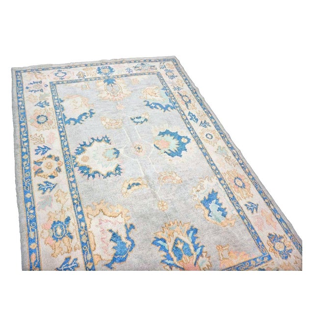 Early 21st Century 21st Century Turkish Oushak 5X7 Gray, Ivory & Slate Blue Handmade Area Rug #1144211 For Sale - Image 5 of 13