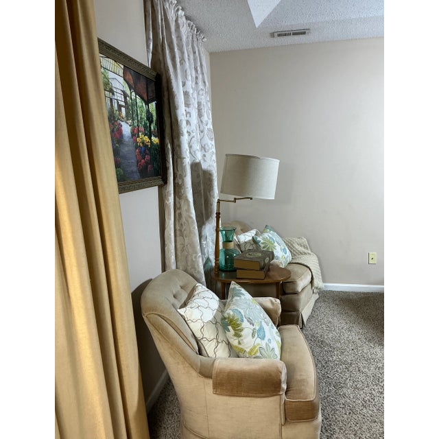 Mid-Century Modern Pair of Vintage Hammary Tufted Velvet Lounge Chairs – Warm Camel Beige (Non-Swivel) For Sale - Image 3 of 12