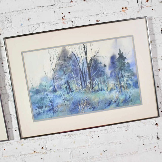 Blue Vintage Watercolor Winter Landscape Paintings by Dorothy M. Reece Kordash - a Pair For Sale - Image 8 of 13